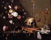 Adriaen Van Utrecht Vanitas - Still Life with Bouquet and Skull oil painting